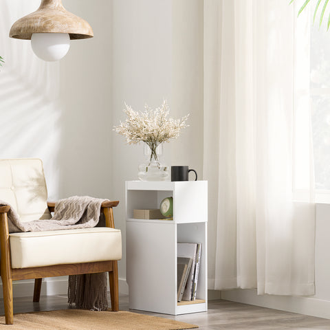 SoBuy FBT171-WN Kapea Yöpöytä Laatikkolla ja Hyllyllä – Moderni Sivu­pöytä Makuuhuoneeseen ja Olohuoneeseen, Valkoinen, 20 × 35 × 60 cm