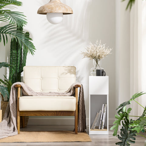 SoBuy FBT171-WN Kapea Yöpöytä Laatikkolla ja Hyllyllä – Moderni Sivu­pöytä Makuuhuoneeseen ja Olohuoneeseen, Valkoinen, 20 × 35 × 60 cm