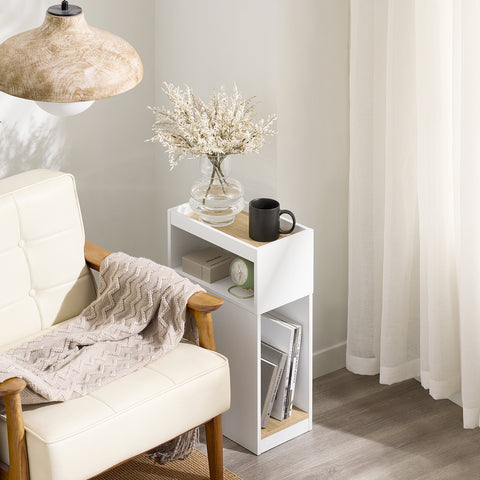 SoBuy FBT171-WN Kapea Yöpöytä Laatikkolla ja Hyllyllä – Moderni Sivu­pöytä Makuuhuoneeseen ja Olohuoneeseen, Valkoinen, 20 × 35 × 60 cm