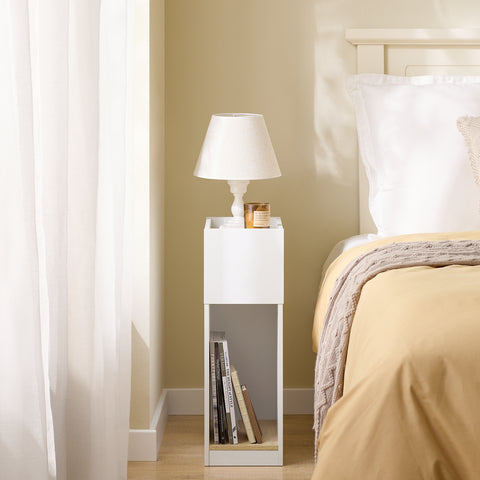 SoBuy FBT171-WN Kapea Yöpöytä Laatikkolla ja Hyllyllä – Moderni Sivu­pöytä Makuuhuoneeseen ja Olohuoneeseen, Valkoinen, 20 × 35 × 60 cm