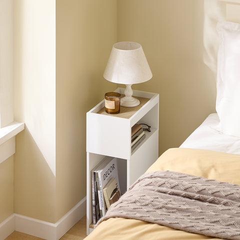 SoBuy FBT171-WN Kapea Yöpöytä Laatikkolla ja Hyllyllä – Moderni Sivu­pöytä Makuuhuoneeseen ja Olohuoneeseen, Valkoinen, 20 × 35 × 60 cm