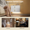 SoBuy FBT177-E-W Seinään kiinnitettävä yöpöytä LED-valolla – 2 laatikkoa, aaltoileva etupaneeli, kullanvärinen kahva, valkoinen, 40 × 30 × 30 cm