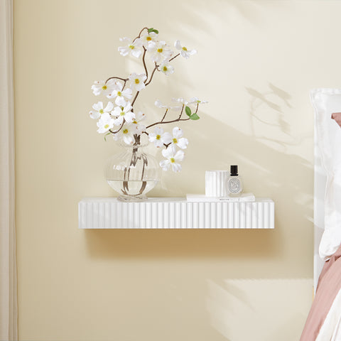 SoBuy FHK38-W Kelluva Seinä­hylly laatikolla ja liiketunnistimella varustetulla LED-valaistuksella, makuuhuoneeseen, eteiseen & olohuoneeseen, paristokäyttöinen, 60 × 20 × 8 cm, valkoinen