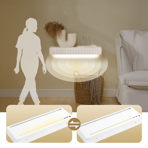 SoBuy FHK38-W Kelluva Seinä­hylly laatikolla ja liiketunnistimella varustetulla LED-valaistuksella, makuuhuoneeseen, eteiseen & olohuoneeseen, paristokäyttöinen, 60 × 20 × 8 cm, valkoinen