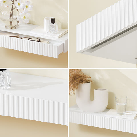 SoBuy FHK38-W Kelluva Seinä­hylly laatikolla ja liiketunnistimella varustetulla LED-valaistuksella, makuuhuoneeseen, eteiseen & olohuoneeseen, paristokäyttöinen, 60 × 20 × 8 cm, valkoinen