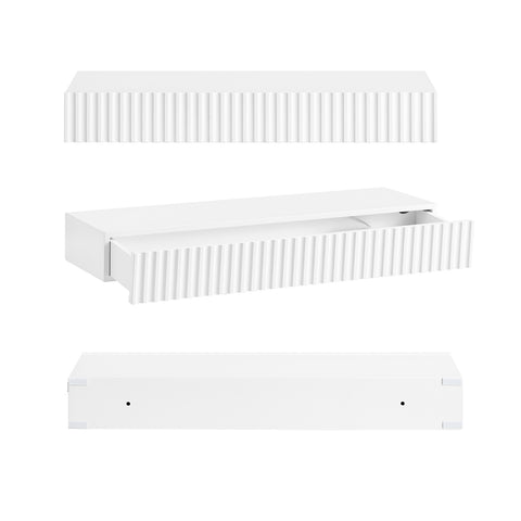 SoBuy FHK38-W Kelluva Seinä­hylly laatikolla ja liiketunnistimella varustetulla LED-valaistuksella, makuuhuoneeseen, eteiseen & olohuoneeseen, paristokäyttöinen, 60 × 20 × 8 cm, valkoinen