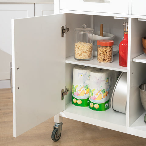 Sobuy köögisaar ratastega puitkiust ja roostevabast metallist valge FKW108-W
