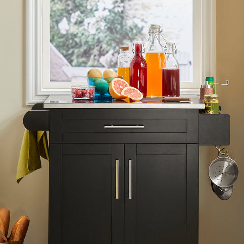 Sobuy köögikapp ratastega puitkiudude ja roostevaba metalliga must FKW110-SCHO