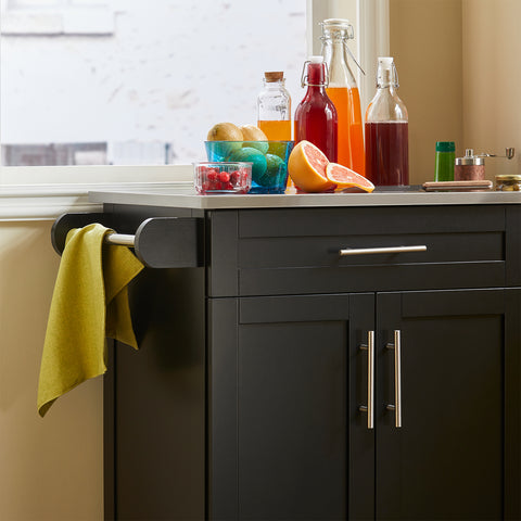 Sobuy köögikapp ratastega puitkiudude ja roostevaba metalliga must FKW110-SCHO