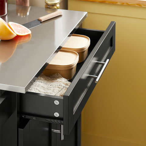 Sobuy köögikapp ratastega puitkiudude ja roostevaba metalliga must FKW110-SCHO