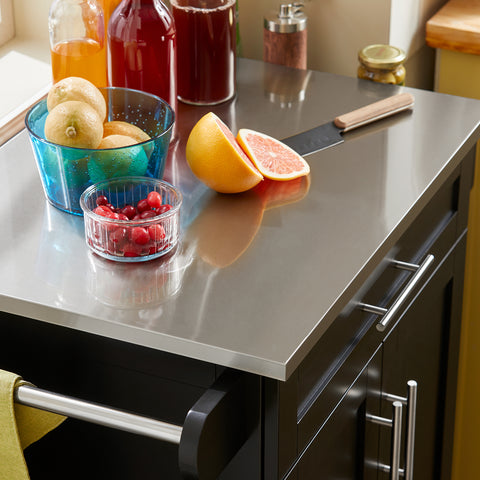 Sobuy köögikapp ratastega puitkiudude ja roostevaba metalliga must FKW110-SCHO