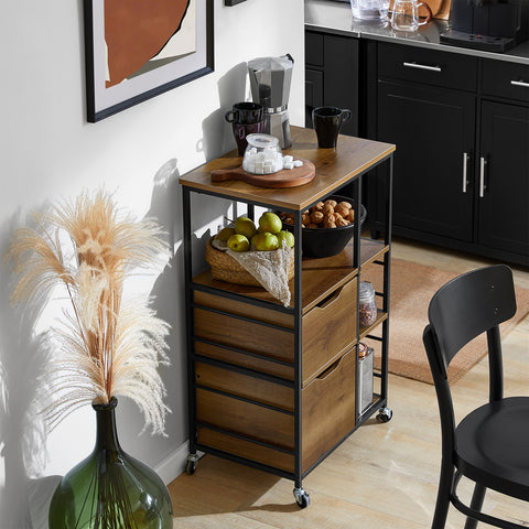 Sobuy köögikapp ratastega metallist ja puidukiust lehtpruun FKW111-PF