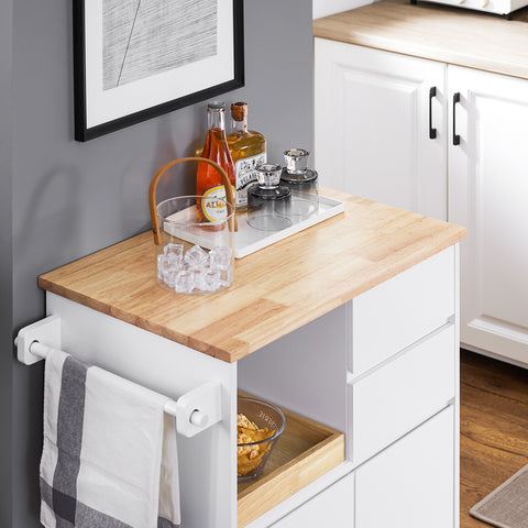 SoBuy FKW123-WN Keittiövaunu Pyörillä – Säilytyskaappi, Irrotettava Tarjotin, 2 Laatikkoa ja 2 Ovea, 72×40×84 cm, Valkoinen