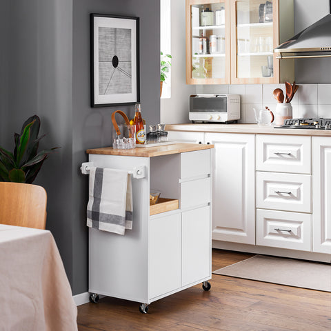 SoBuy FKW123-WN Keittiövaunu Pyörillä – Säilytyskaappi, Irrotettava Tarjotin, 2 Laatikkoa ja 2 Ovea, 72×40×84 cm, Valkoinen