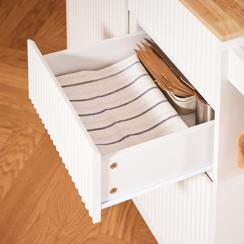 SoBuy FKW124-WN – Liikuteltava keittiösaareke, massiivikumipuinen taso, laatikot, kaappi ja sivukahva – 90×40×90 cm