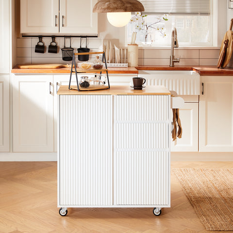SoBuy FKW124-WN – Liikuteltava keittiösaareke, massiivikumipuinen taso, laatikot, kaappi ja sivukahva – 90×40×90 cm