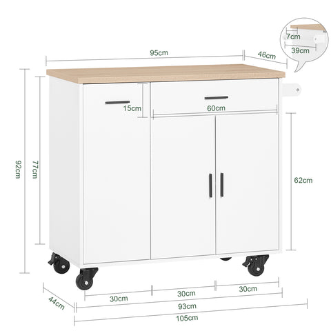 SoBuy FKW126-WN – Tilava ja Liikkuva Keittiövaunu | 2 Laatikkoa, Kaappi, Pyyheteline ja Jarrulliset Pyörät