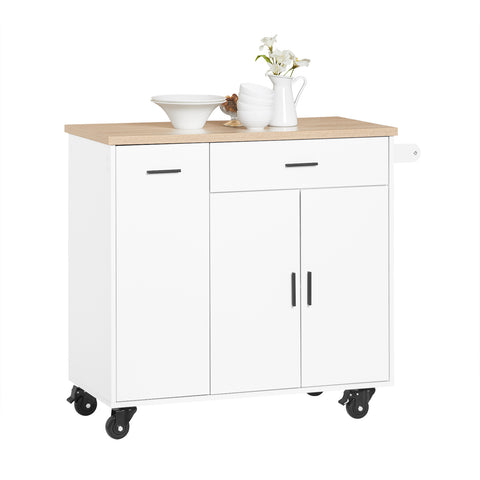 SoBuy FKW126-WN – Tilava ja Liikkuva Keittiövaunu | 2 Laatikkoa, Kaappi, Pyyheteline ja Jarrulliset Pyörät
