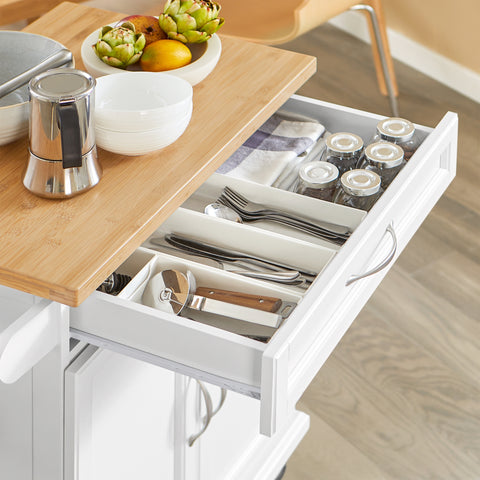 Sobuy köögikapp ratastega puitkivikiudlauaga valge FKW13-I