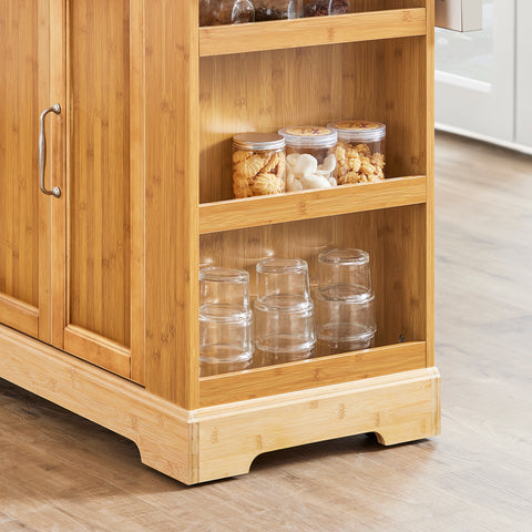 SoBuy FKW130-N Rullattava Keittiösaareke – Laajennettava Työtaso, Liikuteltava Tarjoiluvaunu ja Säilytyskaappi, Bambua & Ruostumatonta Terästä, 107×(46–71)×92,5 cm