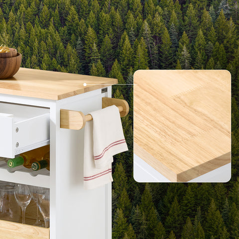SoBuy FKW131-WN Keittiökärry Pyörillä – Keittiösaareke Kumipuupintaisella Työtasolla, Itsenäinen Keittiöyksikkö Ruokailutilaan ja Kahviasemaksi, 92 x 42 x 87 cm, Valkoinen