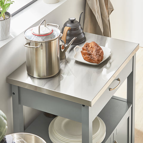 Sobuy köögikapp ratastega puitkiudude ja roostevaba metallist hall FKW22-hg