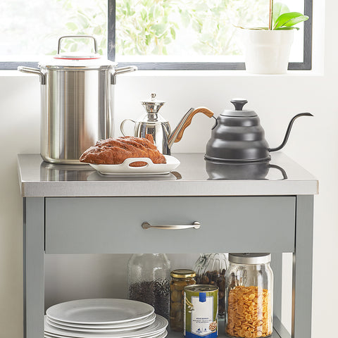 Sobuy köögikapp ratastega puitkiudude ja roostevaba metallist hall FKW22-hg