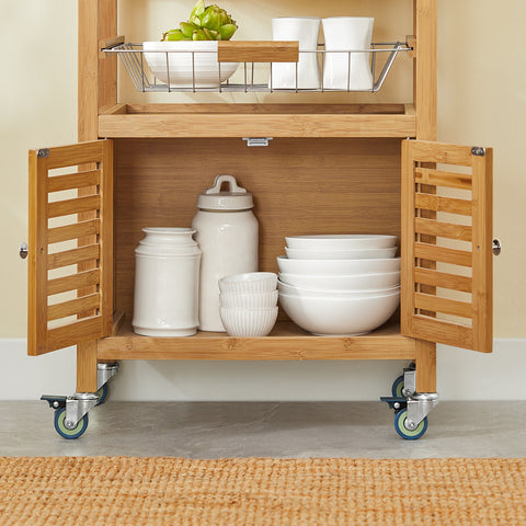 Sobuy köögikapp ratastega bambusepuu beež fkw53-n