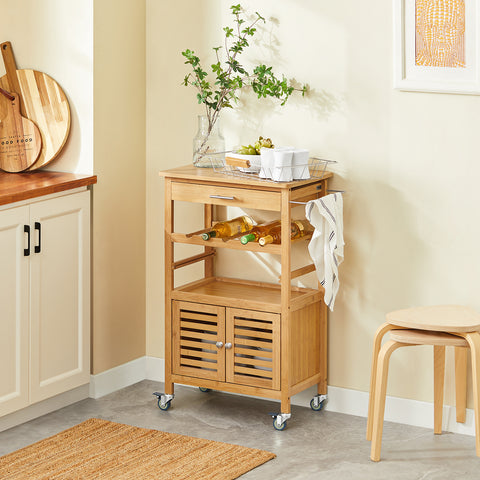 Sobuy köögikapp ratastega bambusepuu beež fkw53-n