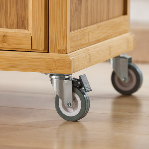 Sobuy köögisaar ratastega bambuse puit ja roostevaba metallist beež fkw70-n