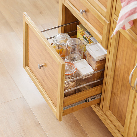 Sobuy köögisaar ratastega bambuse puit ja roostevaba metallist beež fkw70-n