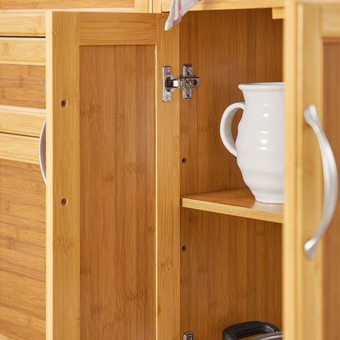 Sobuy köögisaar ratastega bambuse puit ja roostevaba metallist beež fkw70-n