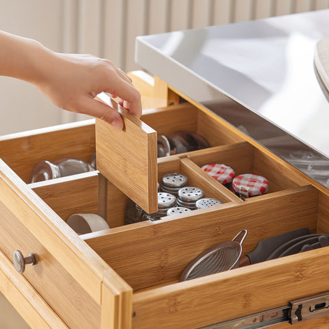 Sobuy köögisaar ratastega bambuse puit ja roostevaba metallist beež fkw70-n