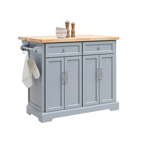 SoBuy FKW71-II-HG Keittiövaunu pyörillä, keskeinen saareke jatkettavalla työtasolla – liikkuva tarjoiluvaunu keittiöön tai ruokasaliin, harmaa keittiökaluste säilytystilalla, 115x46/71x92 cm