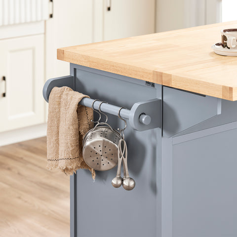 SoBuy FKW71-II-HG Keittiövaunu pyörillä, keskeinen saareke jatkettavalla työtasolla – liikkuva tarjoiluvaunu keittiöön tai ruokasaliin, harmaa keittiökaluste säilytystilalla, 115x46/71x92 cm