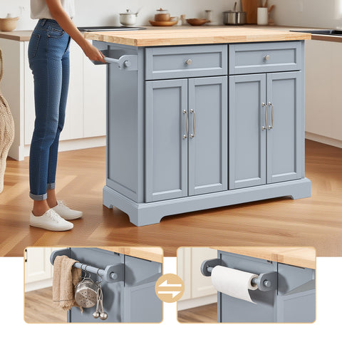 SoBuy FKW71-II-HG Keittiövaunu pyörillä, keskeinen saareke jatkettavalla työtasolla – liikkuva tarjoiluvaunu keittiöön tai ruokasaliin, harmaa keittiökaluste säilytystilalla, 115x46/71x92 cm