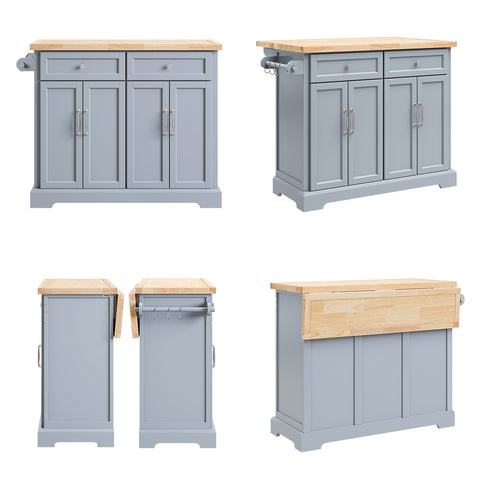 SoBuy FKW71-II-HG Keittiövaunu pyörillä, keskeinen saareke jatkettavalla työtasolla – liikkuva tarjoiluvaunu keittiöön tai ruokasaliin, harmaa keittiökaluste säilytystilalla, 115x46/71x92 cm