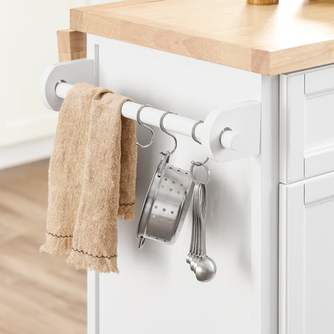 SoBuy FKW71-II-WN Keittiövaunu pyörillä, keskeinen keittiösaareke jatkettavalla työtasolla, liikkuva tarjoiluvaunu keittiöön tai ruokasaliin, valkoinen säilytyskaluste 115x46/71x92 cm