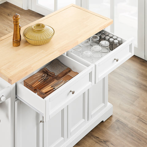 SoBuy FKW71-II-WN Keittiövaunu pyörillä, keskeinen keittiösaareke jatkettavalla työtasolla, liikkuva tarjoiluvaunu keittiöön tai ruokasaliin, valkoinen säilytyskaluste 115x46/71x92 cm