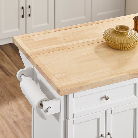 SoBuy FKW71-II-WN Keittiövaunu pyörillä, keskeinen keittiösaareke jatkettavalla työtasolla, liikkuva tarjoiluvaunu keittiöön tai ruokasaliin, valkoinen säilytyskaluste 115x46/71x92 cm