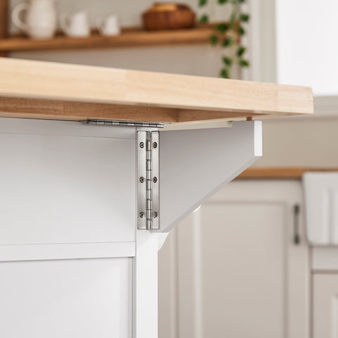 SoBuy FKW71-II-WN Keittiövaunu pyörillä, keskeinen keittiösaareke jatkettavalla työtasolla, liikkuva tarjoiluvaunu keittiöön tai ruokasaliin, valkoinen säilytyskaluste 115x46/71x92 cm