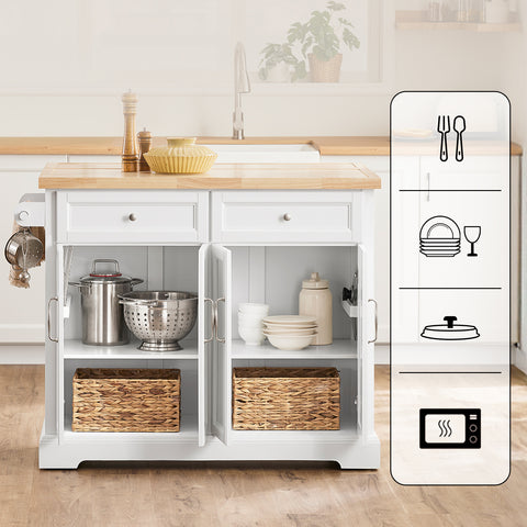 SoBuy FKW71-II-WN Keittiövaunu pyörillä, keskeinen keittiösaareke jatkettavalla työtasolla, liikkuva tarjoiluvaunu keittiöön tai ruokasaliin, valkoinen säilytyskaluste 115x46/71x92 cm