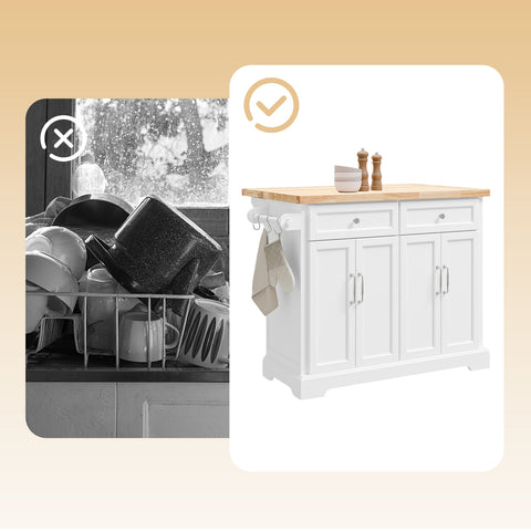 SoBuy FKW71-II-WN Keittiövaunu pyörillä, keskeinen keittiösaareke jatkettavalla työtasolla, liikkuva tarjoiluvaunu keittiöön tai ruokasaliin, valkoinen säilytyskaluste 115x46/71x92 cm