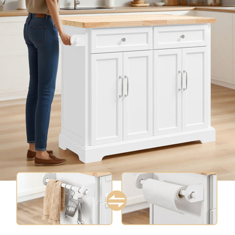 SoBuy FKW71-II-WN Keittiövaunu pyörillä, keskeinen keittiösaareke jatkettavalla työtasolla, liikkuva tarjoiluvaunu keittiöön tai ruokasaliin, valkoinen säilytyskaluste 115x46/71x92 cm