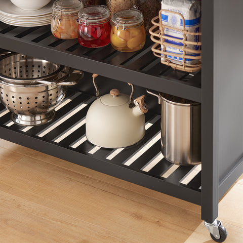 Sobuy köögisaar ratastega puidust kiudlauaga must FKW74-SCHO