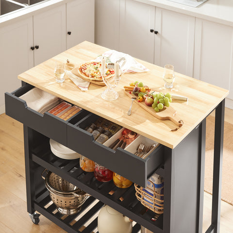 Sobuy köögisaar ratastega puidust kiudlauaga must FKW74-SCHO