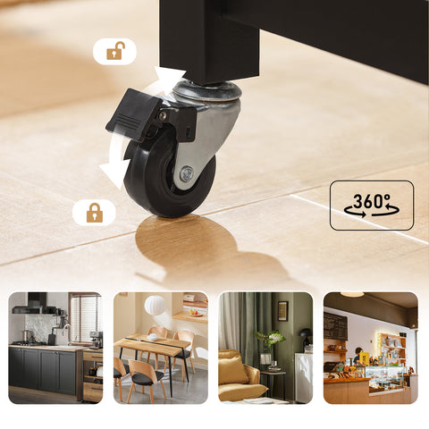 Sobuy köögisaar ratastega puidust kiudlauaga must FKW74-SCHO