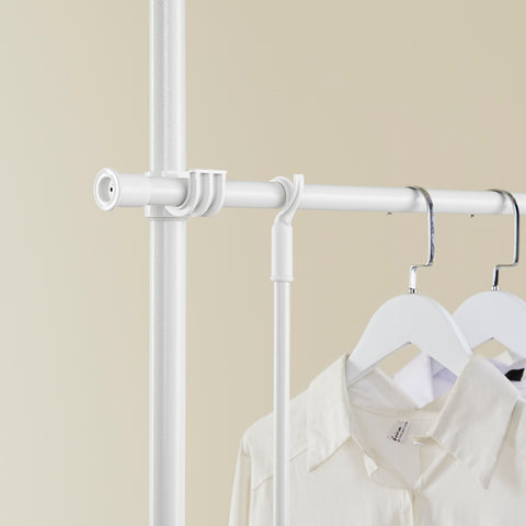 SoBuy FRG109-II-W Teleskooppinen vaateteline, tukeva vaateräkki, säädettävä avoin vaatekaappi ripustustangoilla makuuhuoneeseen tai pukeutumishuoneeseen, valkoinen