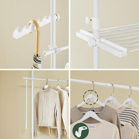 SoBuy FRG34-II-W Tukeva teleskooppinen vaateripustin – Säädettävä avoin vaatekaappi tangoilla ja hyllyillä, naulakko makuuhuoneeseen tai vaatehuoneeseen, Valkoinen
