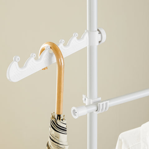 SoBuy FRG34-II-W Tukeva teleskooppinen vaateripustin – Säädettävä avoin vaatekaappi tangoilla ja hyllyillä, naulakko makuuhuoneeseen tai vaatehuoneeseen, Valkoinen